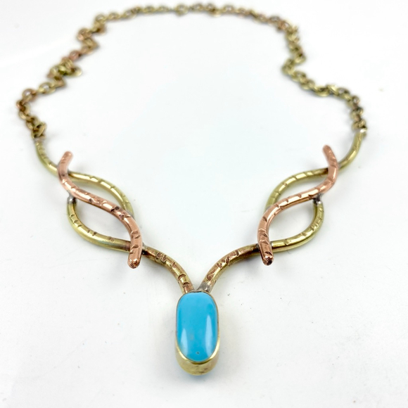 Vintage Celtic Brutalist Art Copper Sleeping Beauty Turquoise Statement Necklace - Picture 4 of 7